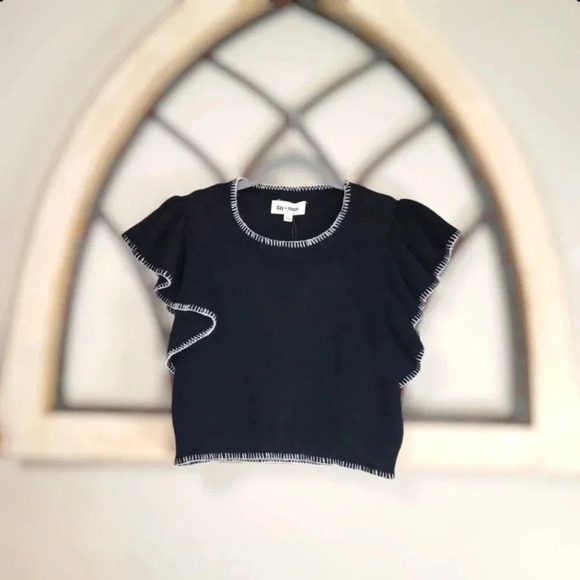 *NWT * Day + Moon Ruffle Sleeve Cropped Sweater Size L - Picture 1 of 4